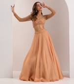 Rose Gold Soft Net Embellished Crystal Round Eira Bead Waist Lehenga Set