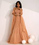 Rose Gold Organza Embellished Crystal Sweetheart Diora Lehenga Set