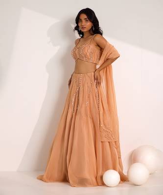 Rose Gold Organza Embellished Crystal Sweetheart Diora Lehenga Set 3