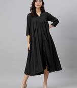 Janasya women's black dobby chiffon self design empire dress