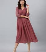 Janasya women's pink dobby chiffon self design empire dress