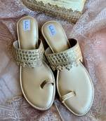Gold printed  silkkolhapuri sandal