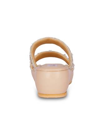 Gold embroidery pu leather sandle 2