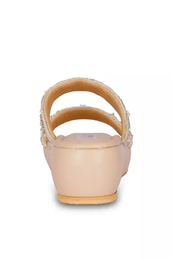 Gold embroidery pu leather sandle