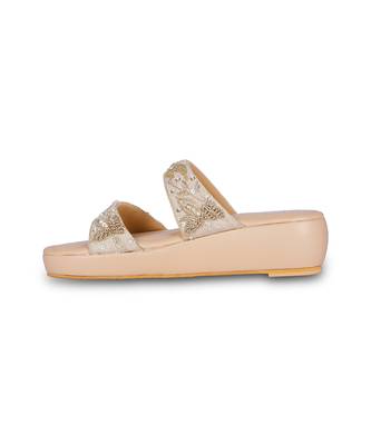 Gold embroidery pu leather sandle 3