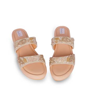 Gold embroidery pu leather sandle 5