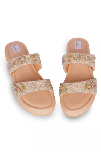 Gold embroidery pu leather sandle