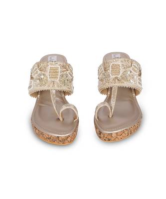 Brown embroidery  pu leather kolhapuri sandal 1
