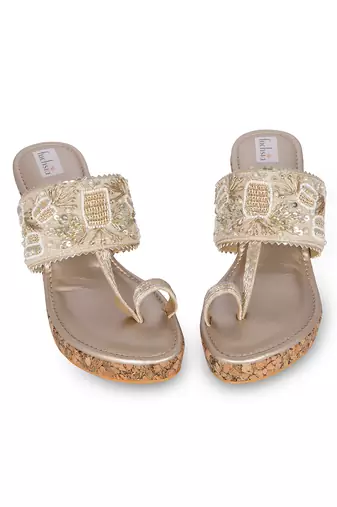 Brown embroidery  pu leather kolhapuri sandal
