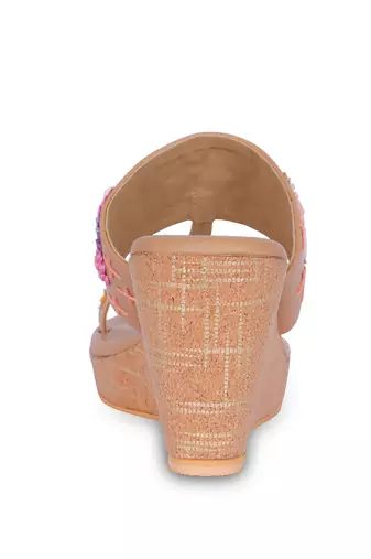 Brown embroidery  pu leather sandal