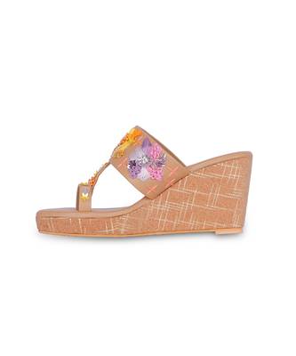 Brown embroidery  pu leather sandal 3