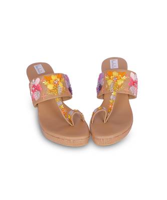 Brown embroidery  pu leather sandal 5