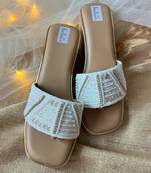 Brown embroidery  pu leather sandle