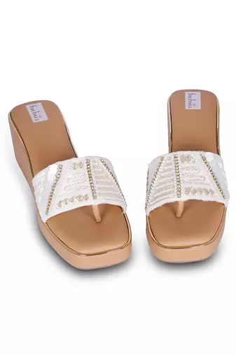 Brown embroidery  pu leather sandle