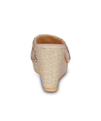 Gold embroidery pu leather sandle 2