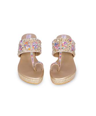 Multicolour embroidery pu leather sandle 2