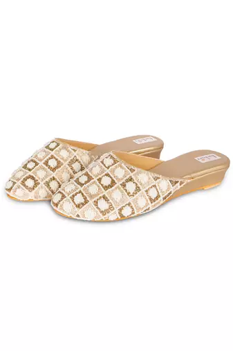 Gold embroidery pu leather mojdi