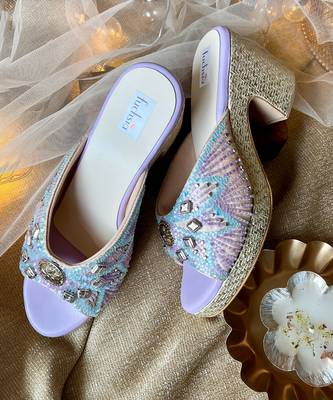 Purple embroidery pu leather sandle 1