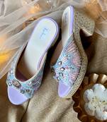 Purple embroidery pu leather sandle
