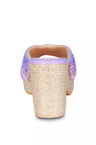 Purple embroidery pu leather sandle