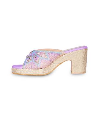 Purple embroidery pu leather sandle 3