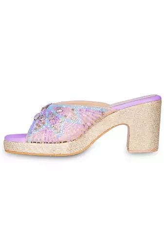 Purple embroidery pu leather sandle