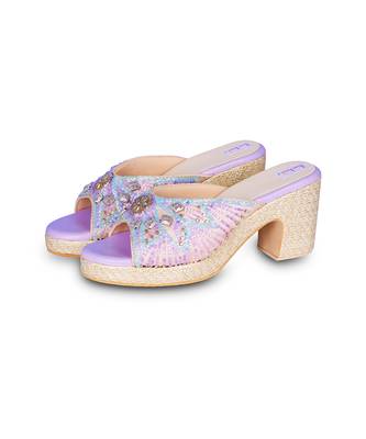 Purple embroidery pu leather sandle 4