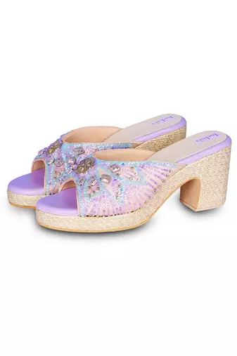 Purple embroidery pu leather sandle