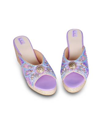 Purple embroidery pu leather sandle 5