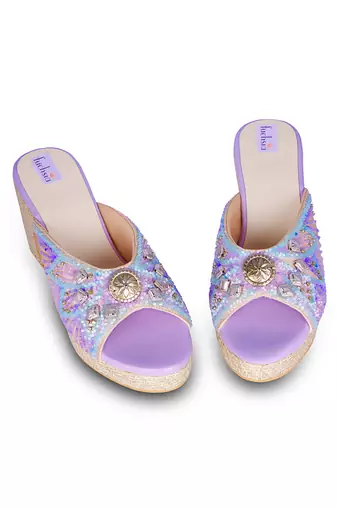 Purple embroidery pu leather sandle