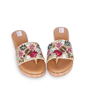 Multicolour  embroiderypu leather sandle 5