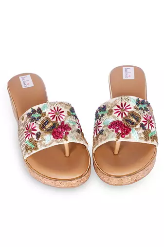 Multicolour  embroiderypu leather sandle