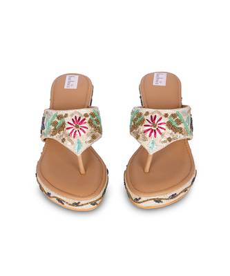 Multicolour embroidery pu leather sandle 1