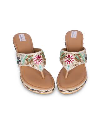 Multicolour embroidery pu leather sandle 5