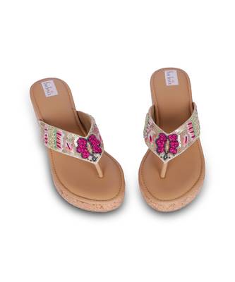 Multicolour embroidery pu leather sandle 5