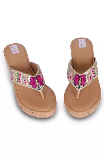 Multicolour embroidery pu leather sandle