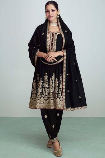 Black premium silk embroidered suit