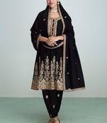 Black premium silk embroidered suit