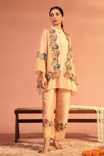 Light pink sadira embroidered kurta set with jacket