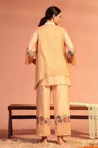 Light pink sadira embroidered kurta set with jacket