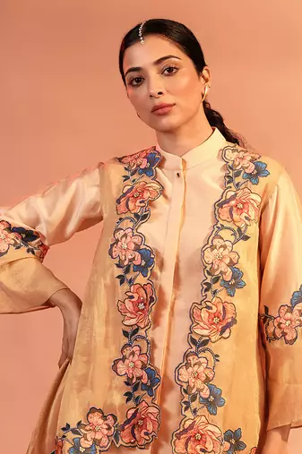Light pink sadira embroidered kurta set with jacket