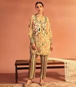 Cream tamaya embroidered kurta set with jacket