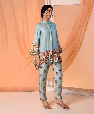 Blue aarani embroidered co-ord set 1