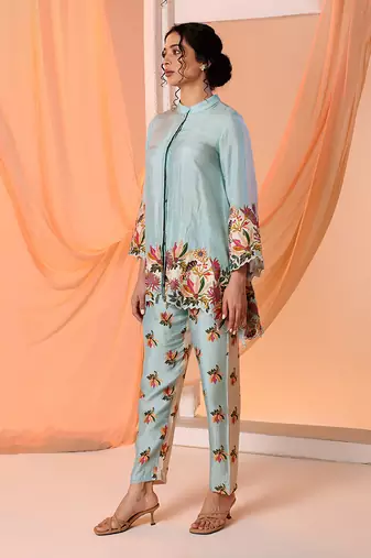 Blue aarani embroidered co-ord set