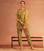 Yellow tamaya embroidered kurta set with jacket
