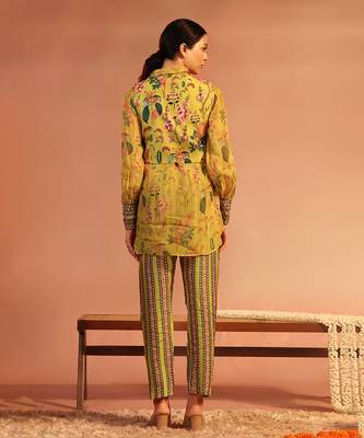 Yellow tamaya embroidered kurta set with jacket 3