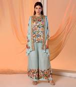 Blue arani embellished co-ord set with jacket