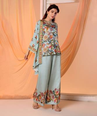 Blue arani embellished co-ord set with jacket 2