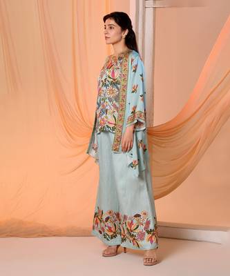 Blue arani embellished co-ord set with jacket 3
