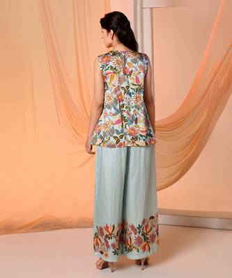 Blue arani embellished co-ord set with jacket 4